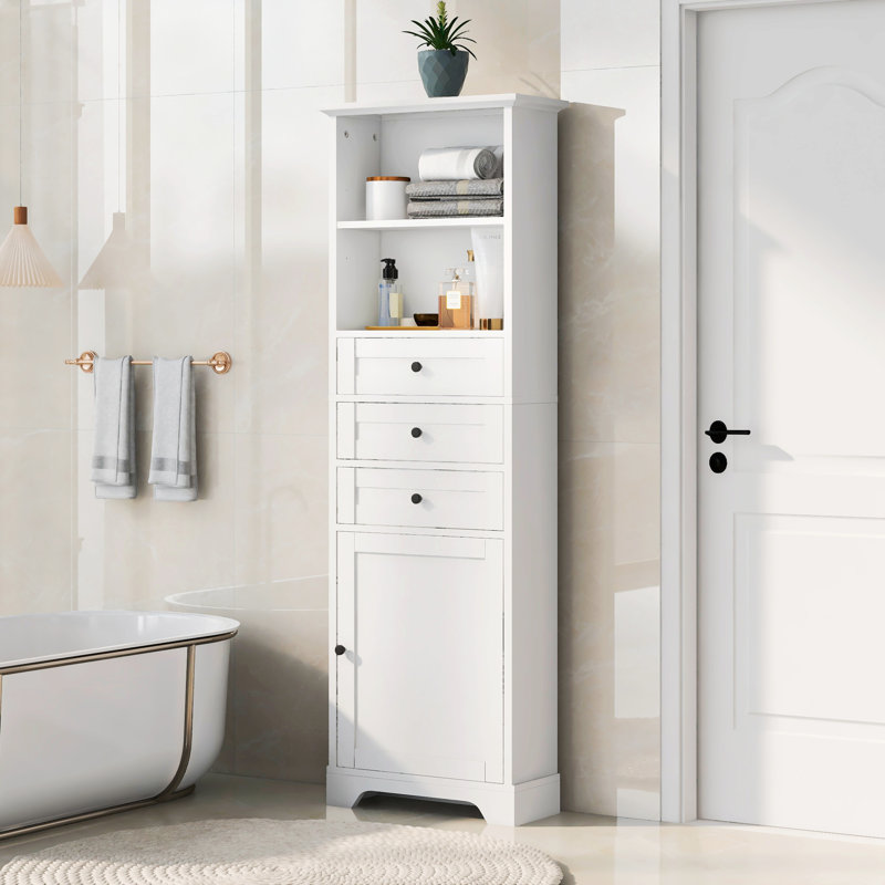 Anegada Freestanding Bathroom Cabinet,Tall Storage Cabinet with 3 Drawers and Adjustable Shelves, White