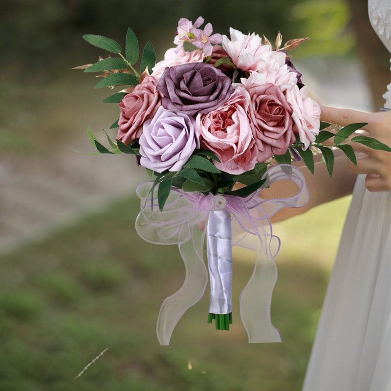 Bouquets de mariage romantiques en soie artificielle pour la mariée, Mauve