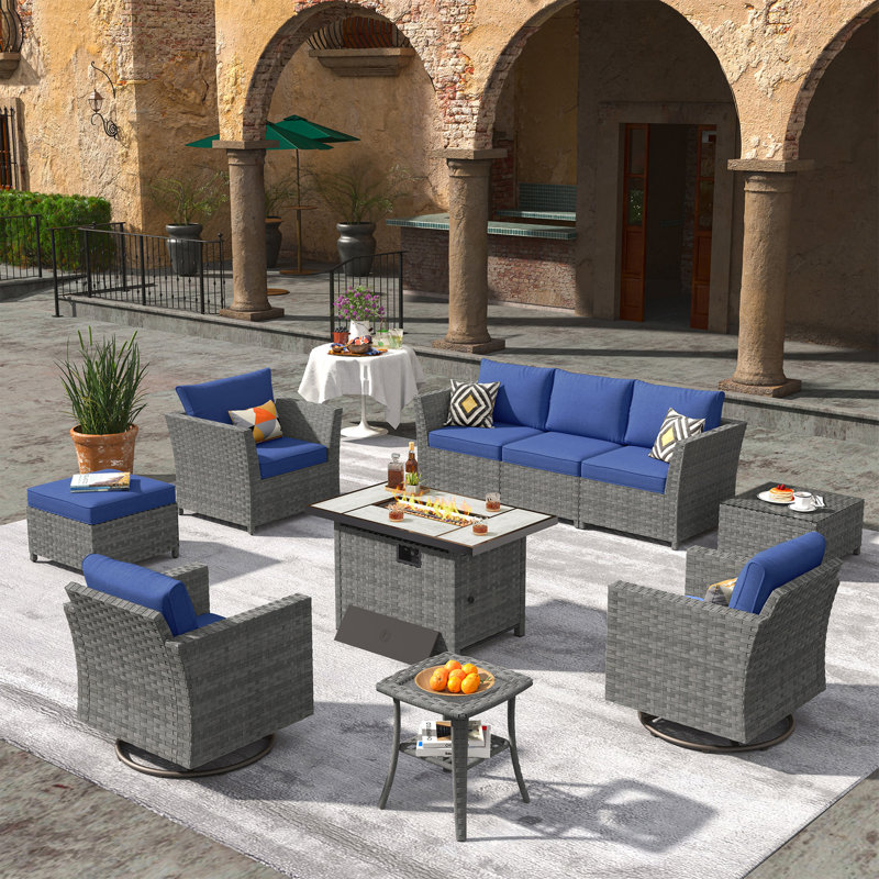 Kloster 6 - Person Patio Conversation Set with Cushions, Navy