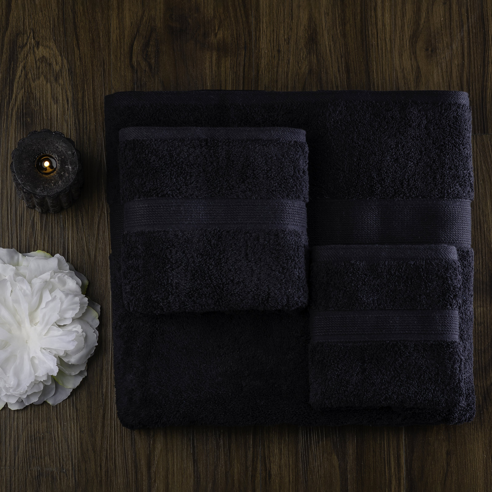 6-Piece Cotton Towel Set, Black