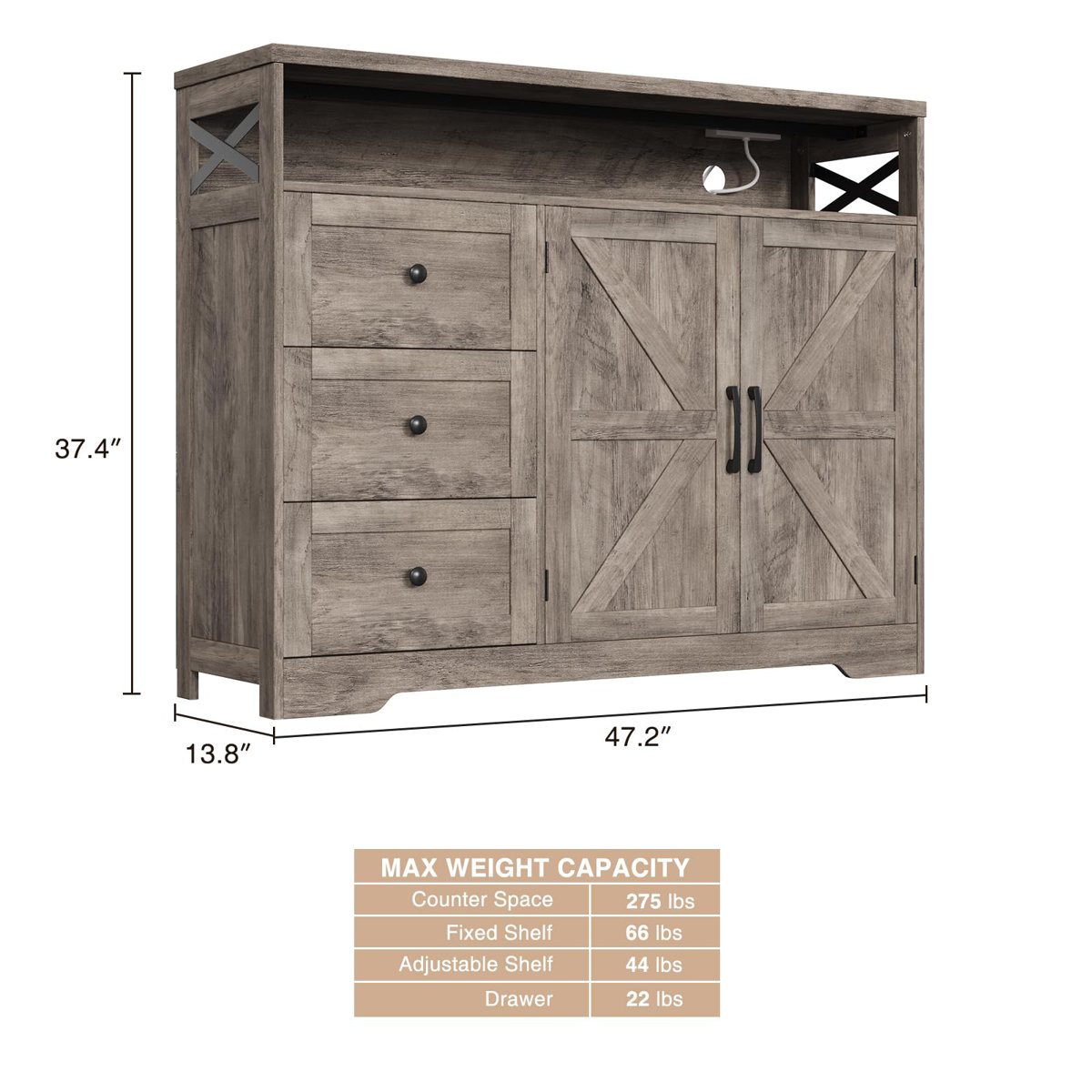 Gracie Oaks 47" Rustic Grey Farmhouse Storage Cabinet With Doors ...