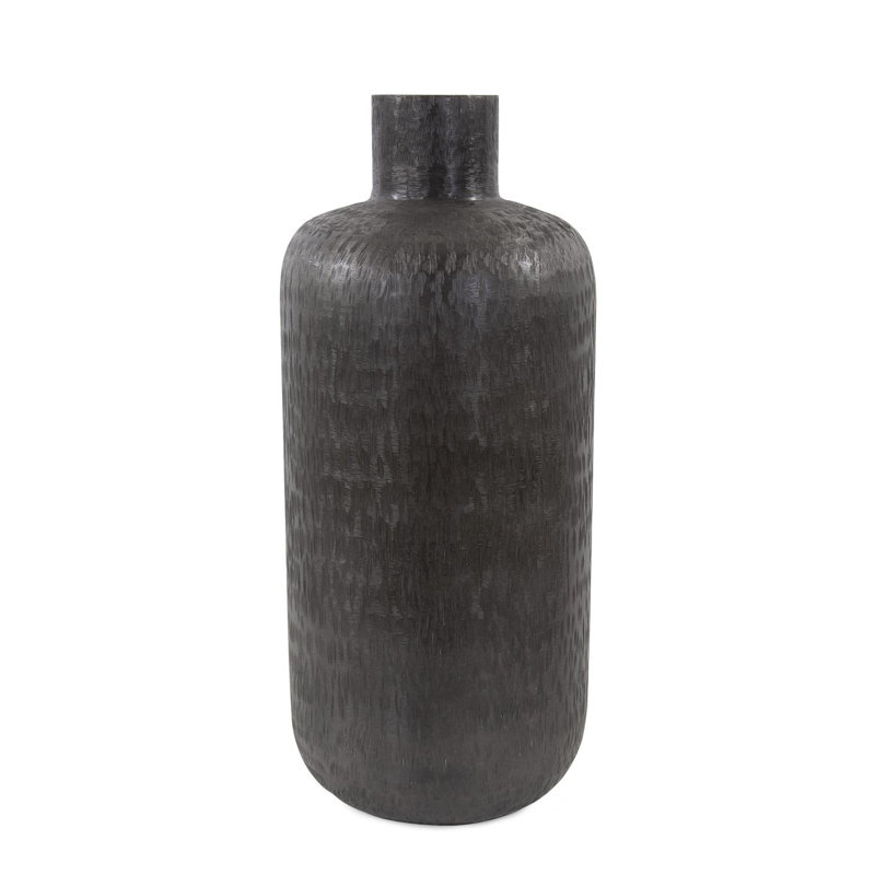 Etched Crossways Short Neck Bottle Vase- Large, 18" H x 8" W x 8" D, Gray