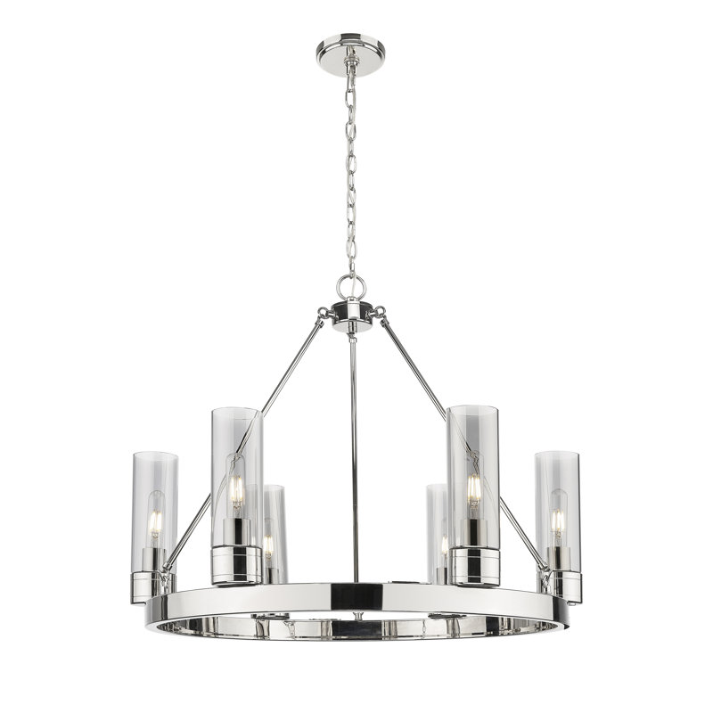 Jaiwan - Lustre 6 lumières avec abat-jour, Nickel poli, Gris fumée clair