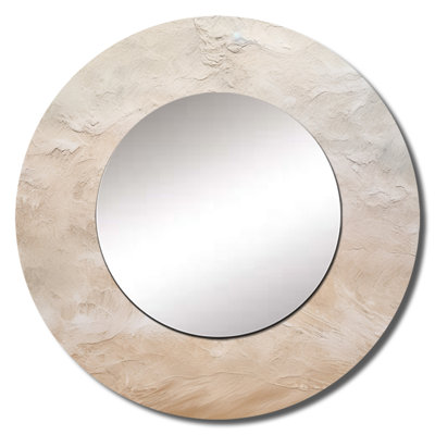 Rubbico Gold And Blue Beach Sand Fusion I - Beach Sand Large Wall Mirror, Coastal Round Unique Mirror, Printed Metal Art