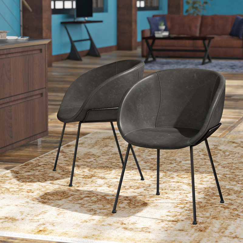 Chaise avec accoudoirs rembourrée Ardea, Gris foncé, Noir mat