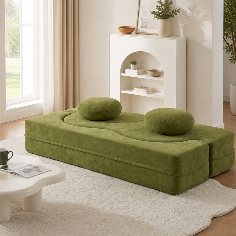 Canapé-lit 2 en 1 pliant avec coussin, canapé-lit simple, causeuse pour plancher et futon, canapé-lit pliant en mousse pour le salon, les invités, le bureau, un appartement, aucun assemblage requis, vert