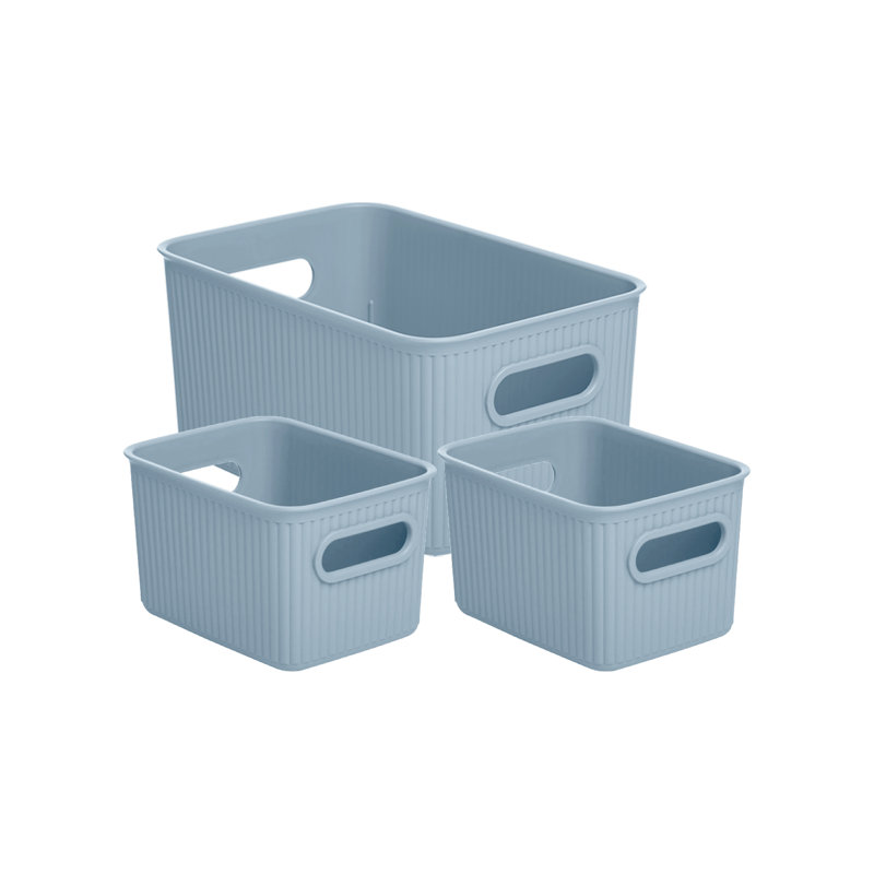  Plastic Storage Bins Open Baskets, Blue (set Of 3) 1 Medium, 2 Small - Container Boxes For Organizing Closet Shelves Or Drawer