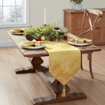 Tilghman Poinsettia Elegance Jacquard Holiday Table Runner