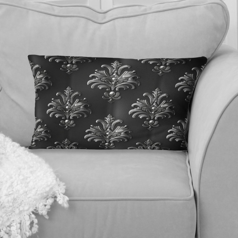Imprimé damassé noir et argenté III - Coussin lombaire traditionnel
