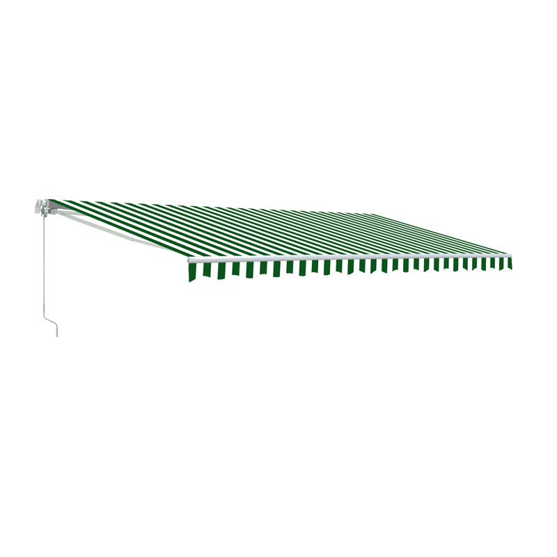 ALEKO Motorized Retractable Outdoor Awning with White Frame, Green / White, 12' W x 10' D
