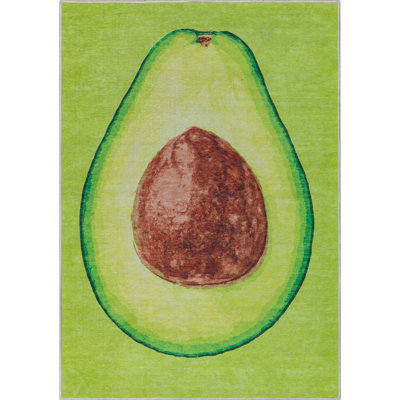 Kehr Avocado Novelty Green Printed Distressed Machine Washable Area Rug