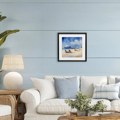 Stay A While Beach Outing Framed Print Under Glass, design by LSR Design Studio