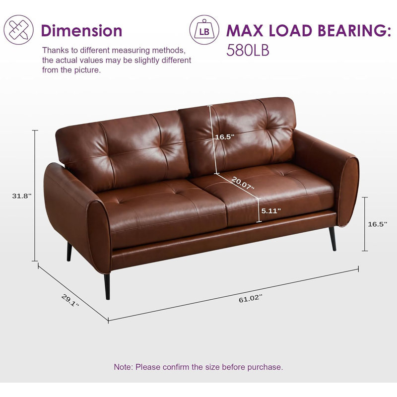 2 Seater Faux Leather Sofa, Brown