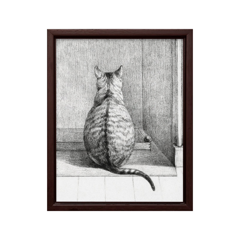 Jean Bernard - chat assis, Canevas, H 24 po x l 32 po, Encadrement brun