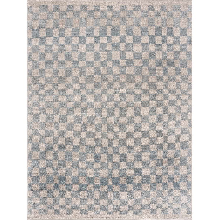 Wingard Contemporary Checkered Blue Area Rug