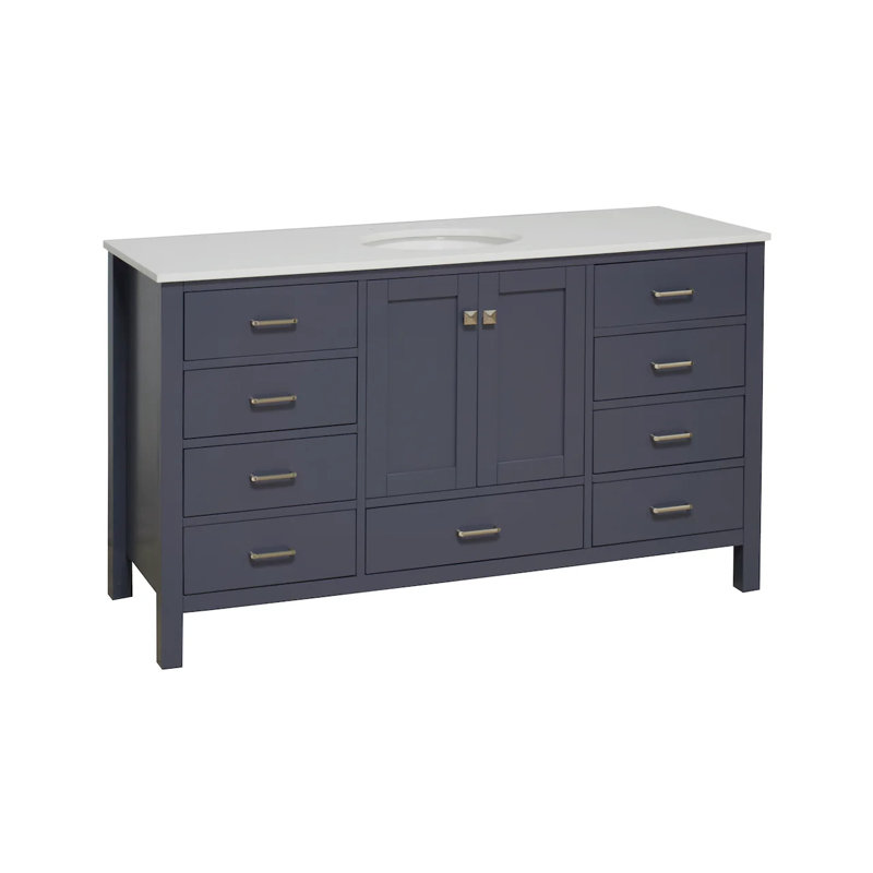 Claudett 60'' Single Bathroom Vanity with Top, Engineered White, Marine Gray
