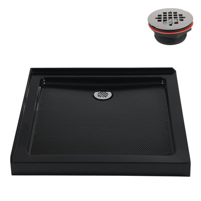 Base de douche en acrylique noir brillant avec drain à droite 32 po x 32 po Streamline