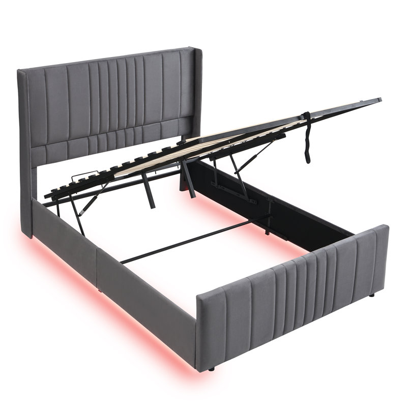 Upholstered Ottoman Bed, Grey