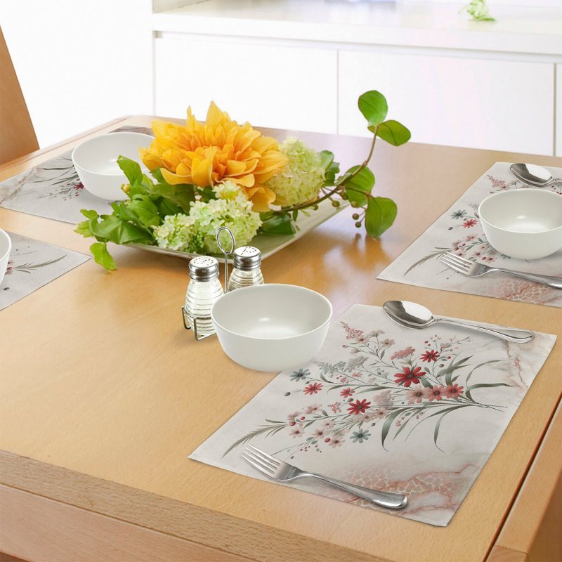 Blush Ivory Sage Green Floral Polyester Rectangle Placemats Set of 4