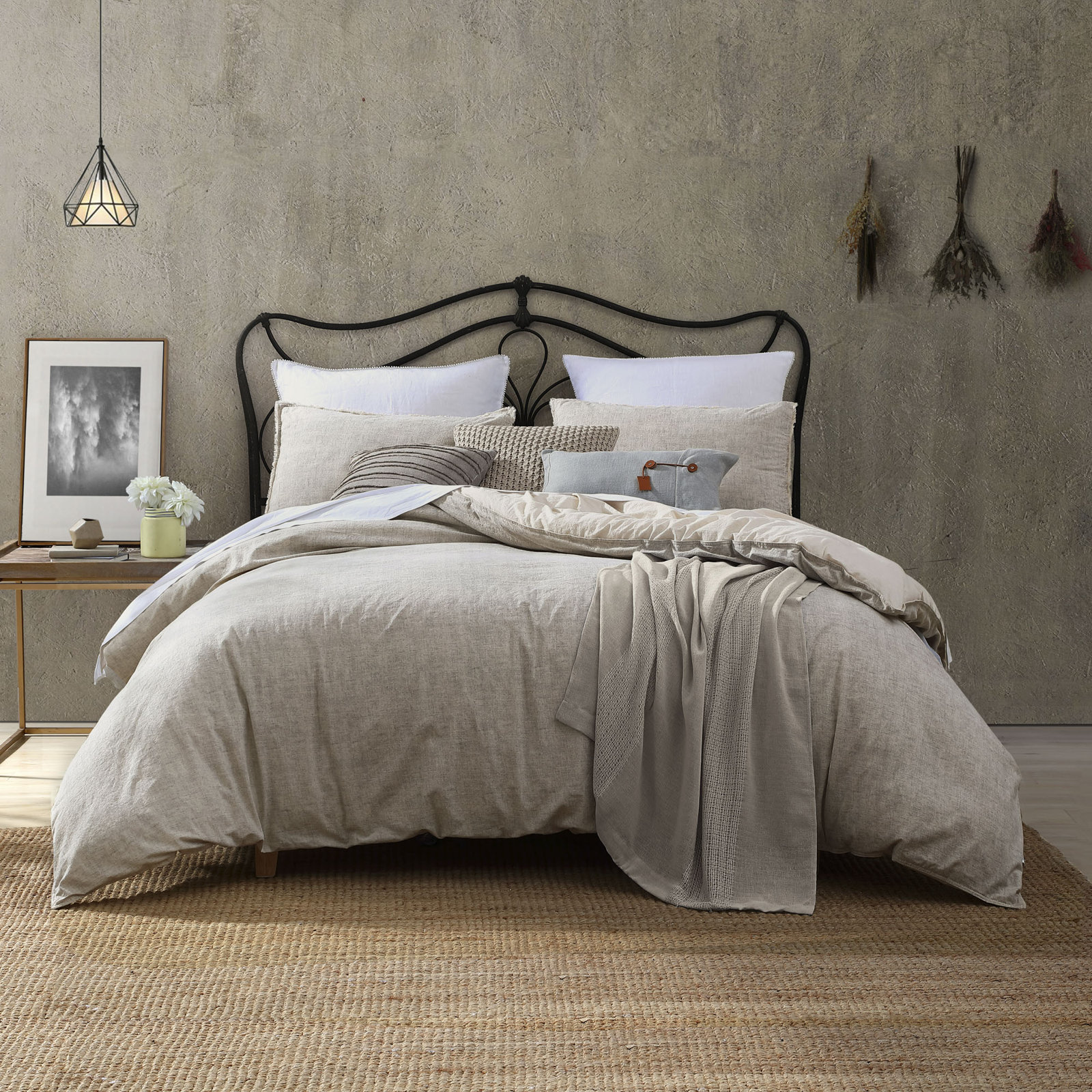 Emington Cotton Comforter Set, Beige, King Comforter + 2 King Shams