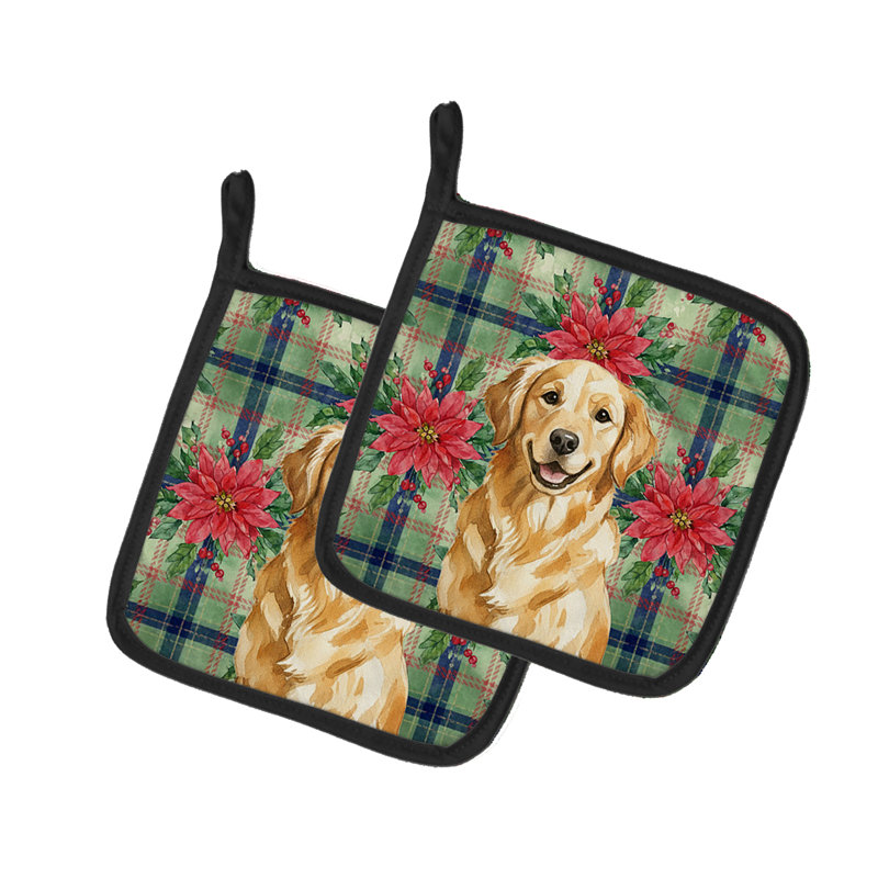 Paire de poignées Golden Retriever Christmas Poinsettas