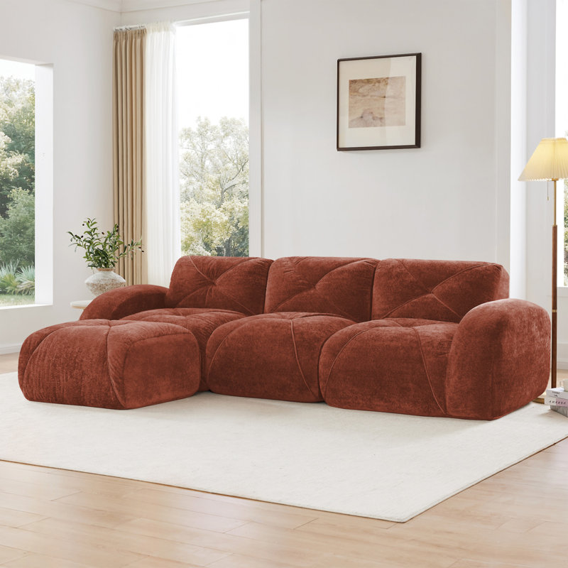 Tissu en velours doux en forme de L, H 29,9 pox L 110,6 po L x 67,3 po P, Rouge