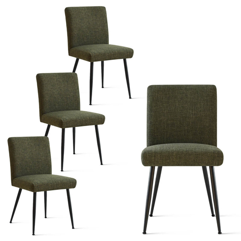 Set of 4 Upholstered Dining Chairs, Green