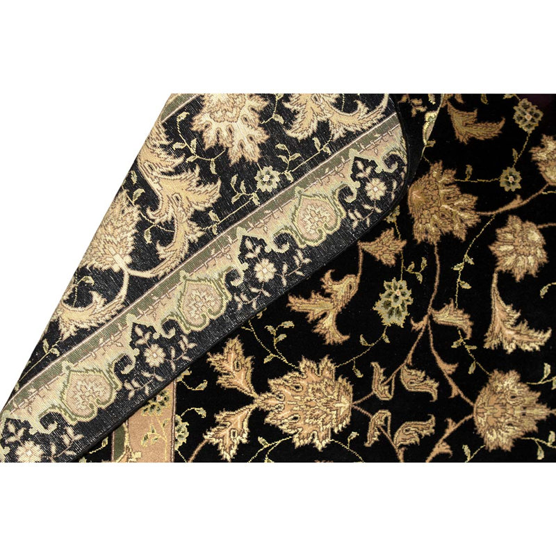 Tapis oriental noir / beige en laine noué à la main 8 pi x 10 pi Oriental
