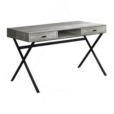 Bureau d'ordinateur, bureau personnel, ordinateur portable, tiroirs de rangement, L 48 po, bureau, stratifié gris, métal noir, contemporain