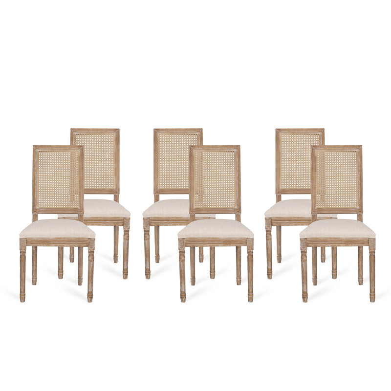 Chaise d'appoint de salle à manger rembourrée en bois d'hévéa avec dossier canne et pieds cannelés Jorisse, Natural, 6, Beige