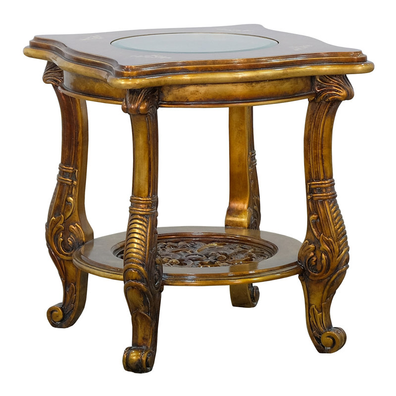 Mahogany and Glass Square End Table with Storage