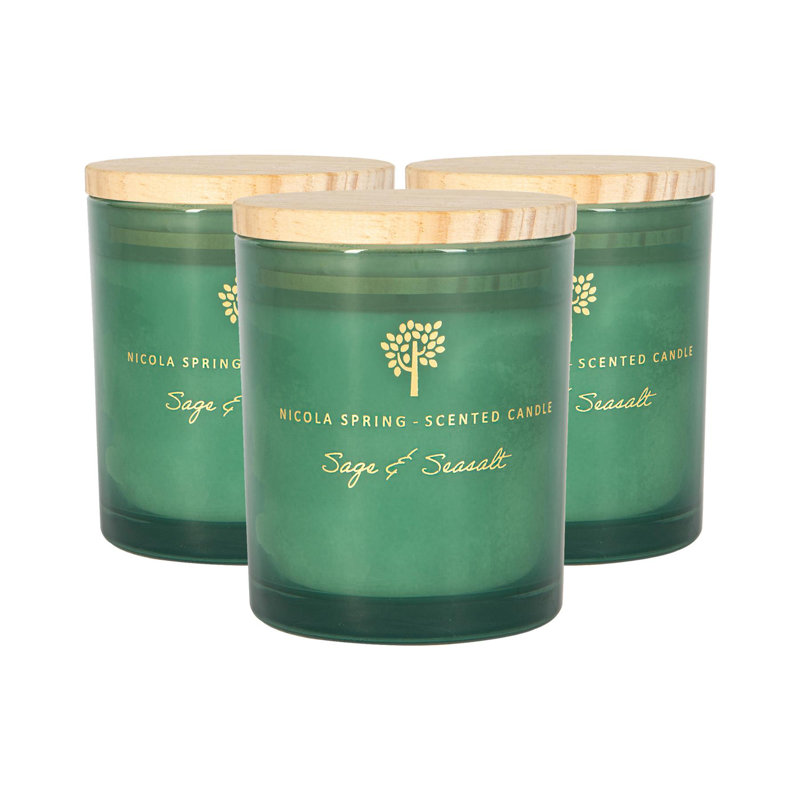Nicola Spring - 3x Soy Wax Scented Candles - 130g - Sage & Seasalt