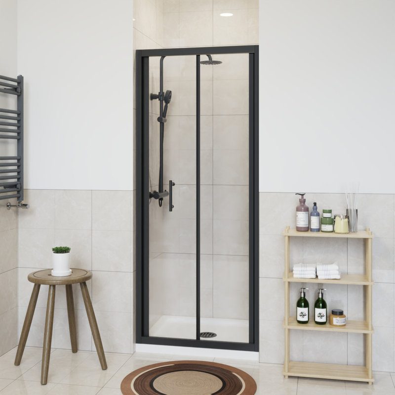 Ghaisas 72cm W x 1900mm H Bi-Fold Shower Door with Clear Glass, Black