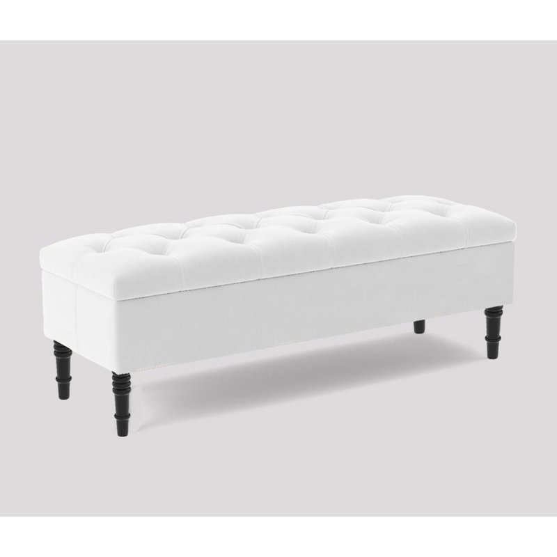 Storage Bench, White Plush Velvet