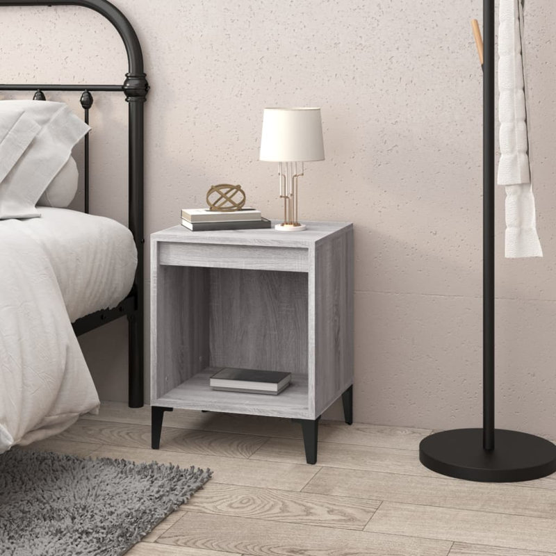  Armoire de chevet rectangulaire en bois d'ingénierie noir, Chêne gris