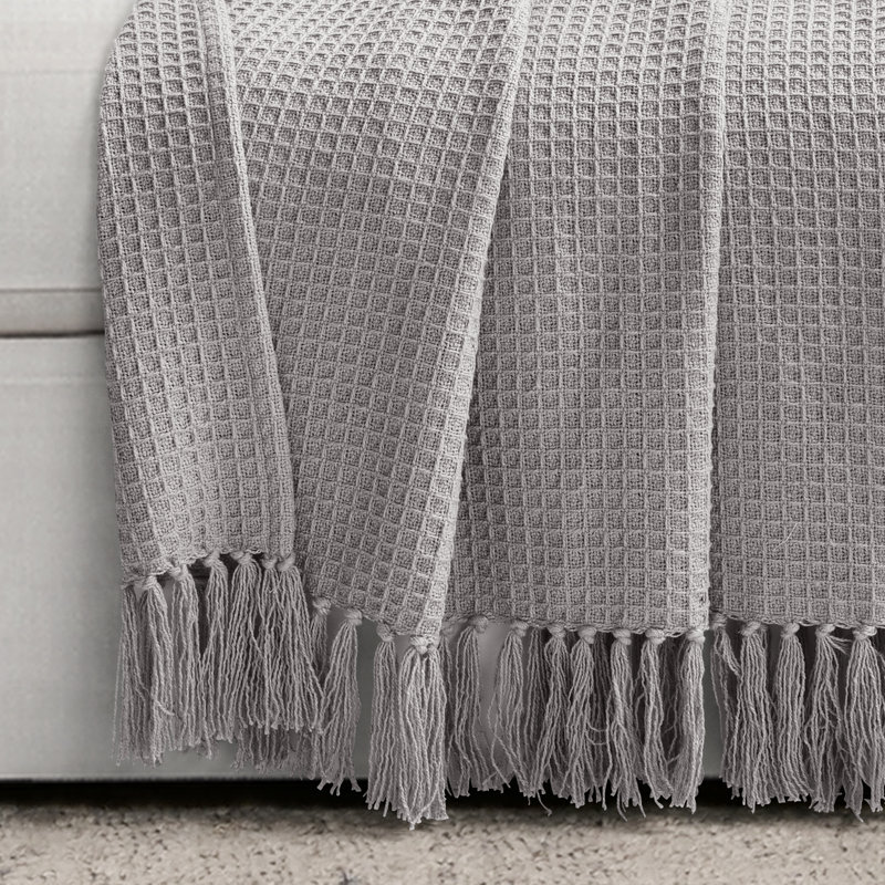 Jeté en tricot de coton gaufré, Gris clair
