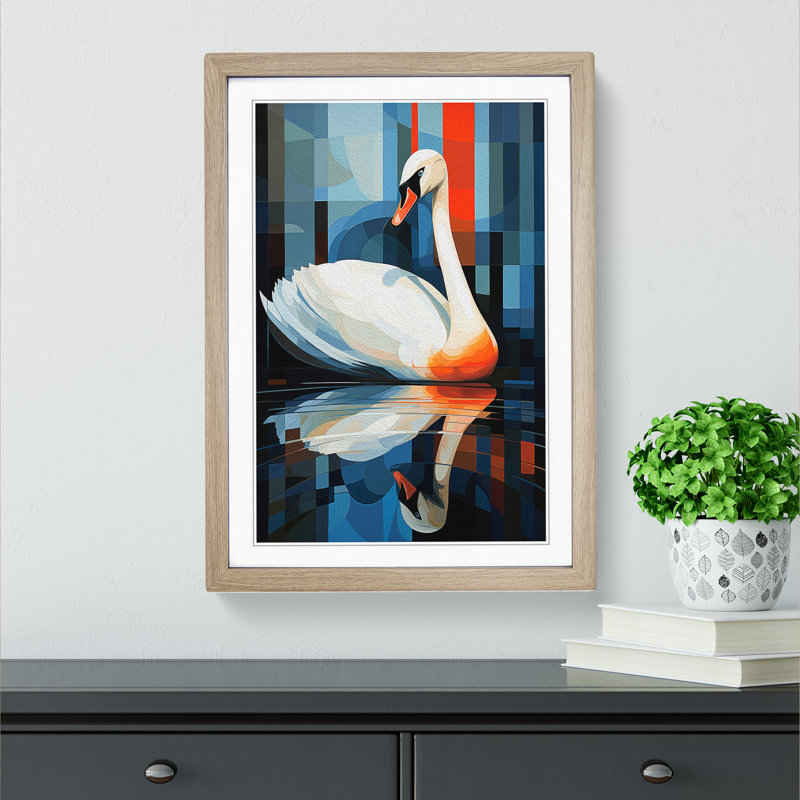 XYZ-FRM-V1223-1601 Swan Constructivism 1 Piece Single Picture Frame Wall Art, 46cm H x 34cm W x 2cm D, Oak