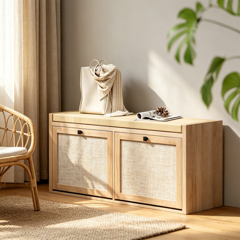 8 Pair Shoe Storage Bench, Oak Wood Effect