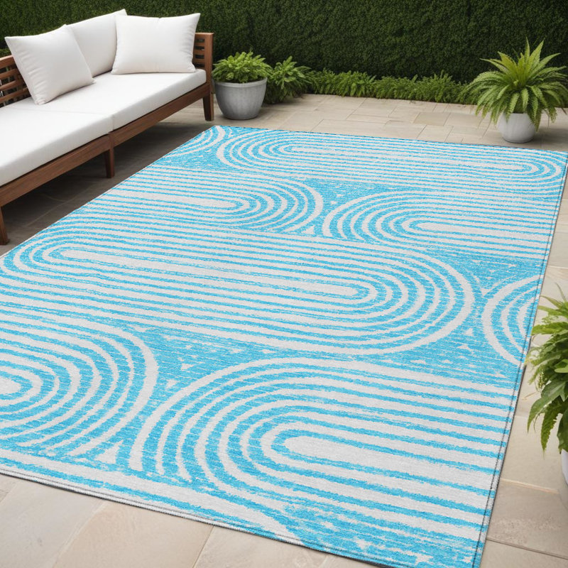 Tapis extérieur lavable antidérapant abstrait bleu sarcelle 5 pi x 8 pi