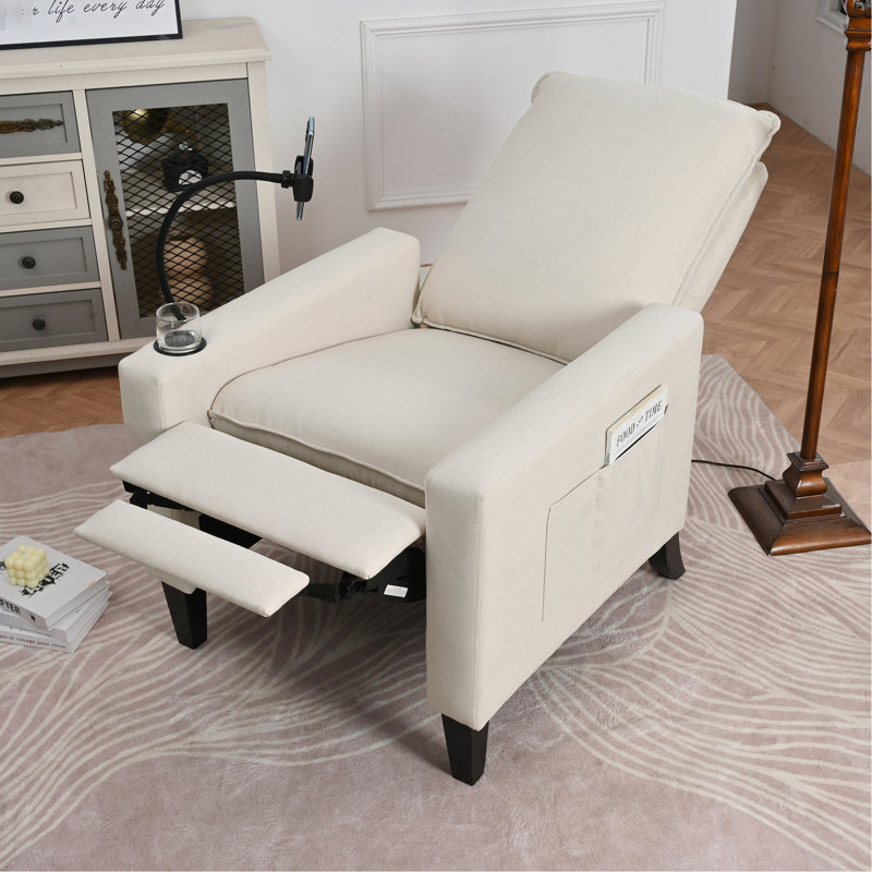 Fauteuil inclinable ajustable beige avec rembourrage en mousse et porte-téléphone pour adultes