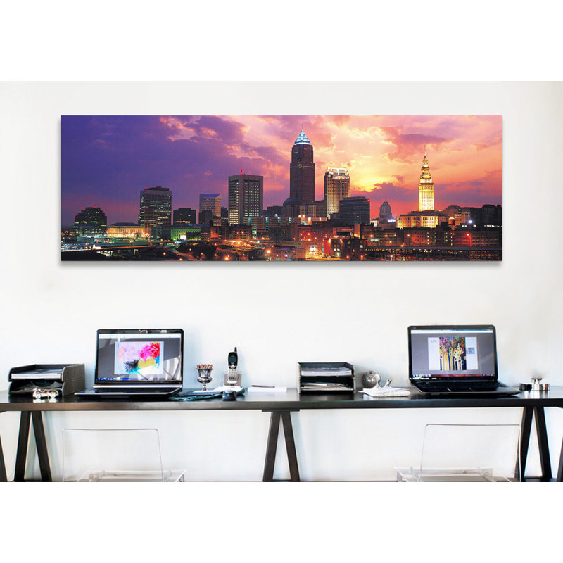 Cityscape de l’horizon panoramique cleveland, reproduction de photo sur toile, H 12 po x l 36 po x P 1,5 po
