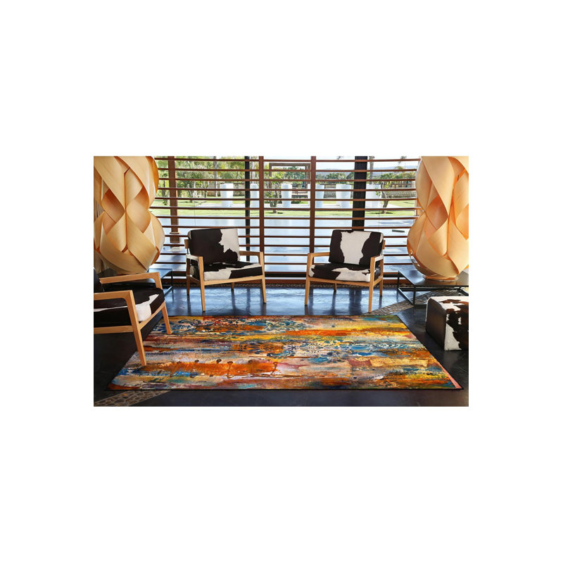 Tapis tissé multicolore à motif moderne et base lavable décorative, Carré 3 pi 3 po