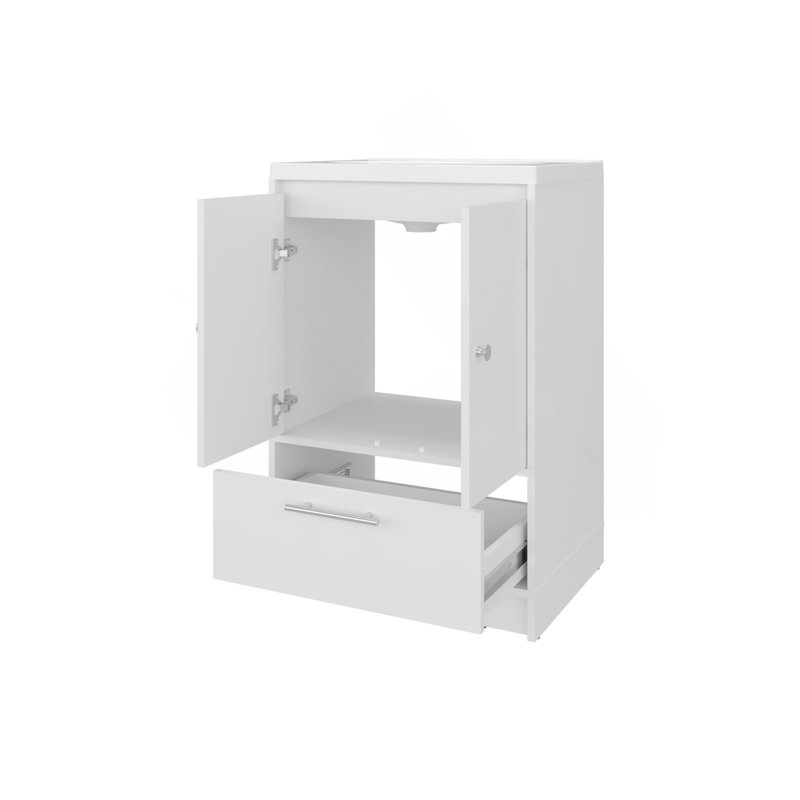 White 2- Door Freestanding Bathroom Vanity With Sink And Bottom Drawer, White