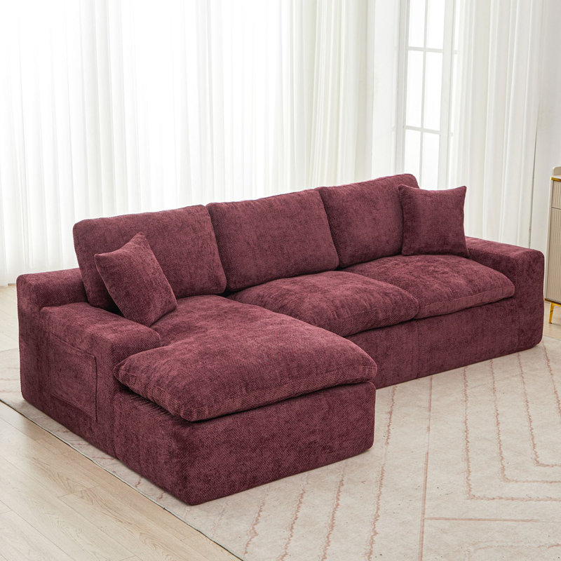 Flick Chenille Boneless Sectional Sofa with Double-Layer Cushions & Side Pockets, Red Chenille
