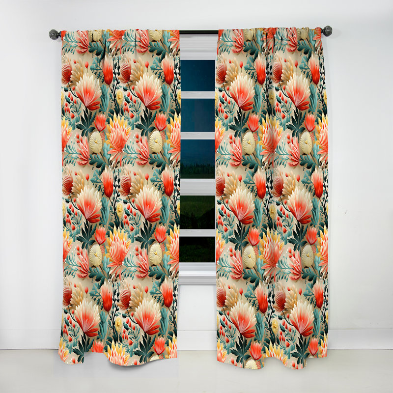 Motif tropical Coral Crêtes III - Rideau floral - Rideau floral obscurcissant - 1 panneau, L 52 po x L 108 po