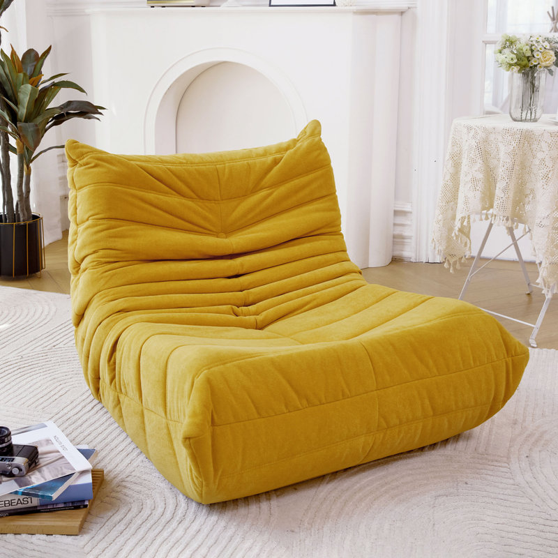 Bean bag Chair with button tufted back, Orange Polyester