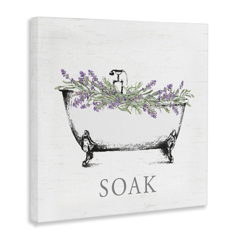 Impression sur toile «Soak Bathaign with Lavender», par lettré et doublé, H 17 po x l 17 po
