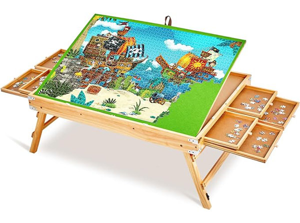1500 Pcs Wooden Jigsaw Puzzle Table with 8 Sorting Drawers and Legs Gome