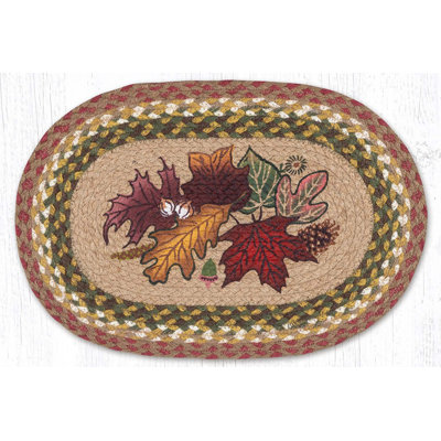 Autumn Leaves Oval Placemat – 13"x19" Hand-Stenciled Jute, Rustic Tabletop Accent