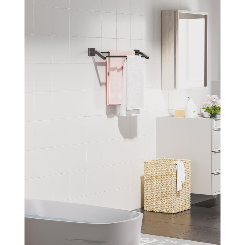 Porte-serviettes de bain double, porte-serviettes pour salle de bain, support mural pour porte-serviettes en acier inoxydable SUS304 de 24 pouces, noir mat